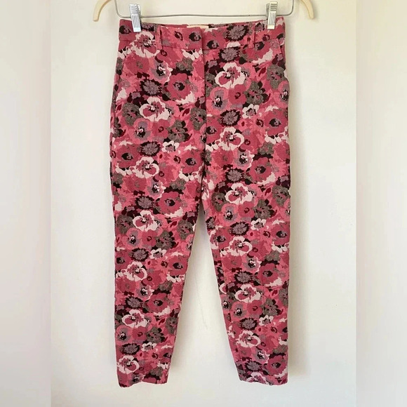 Sezane Pants Women’s 2 Jacquard Gustav Trousers Pink Floral Academia - Picture 4 of 11